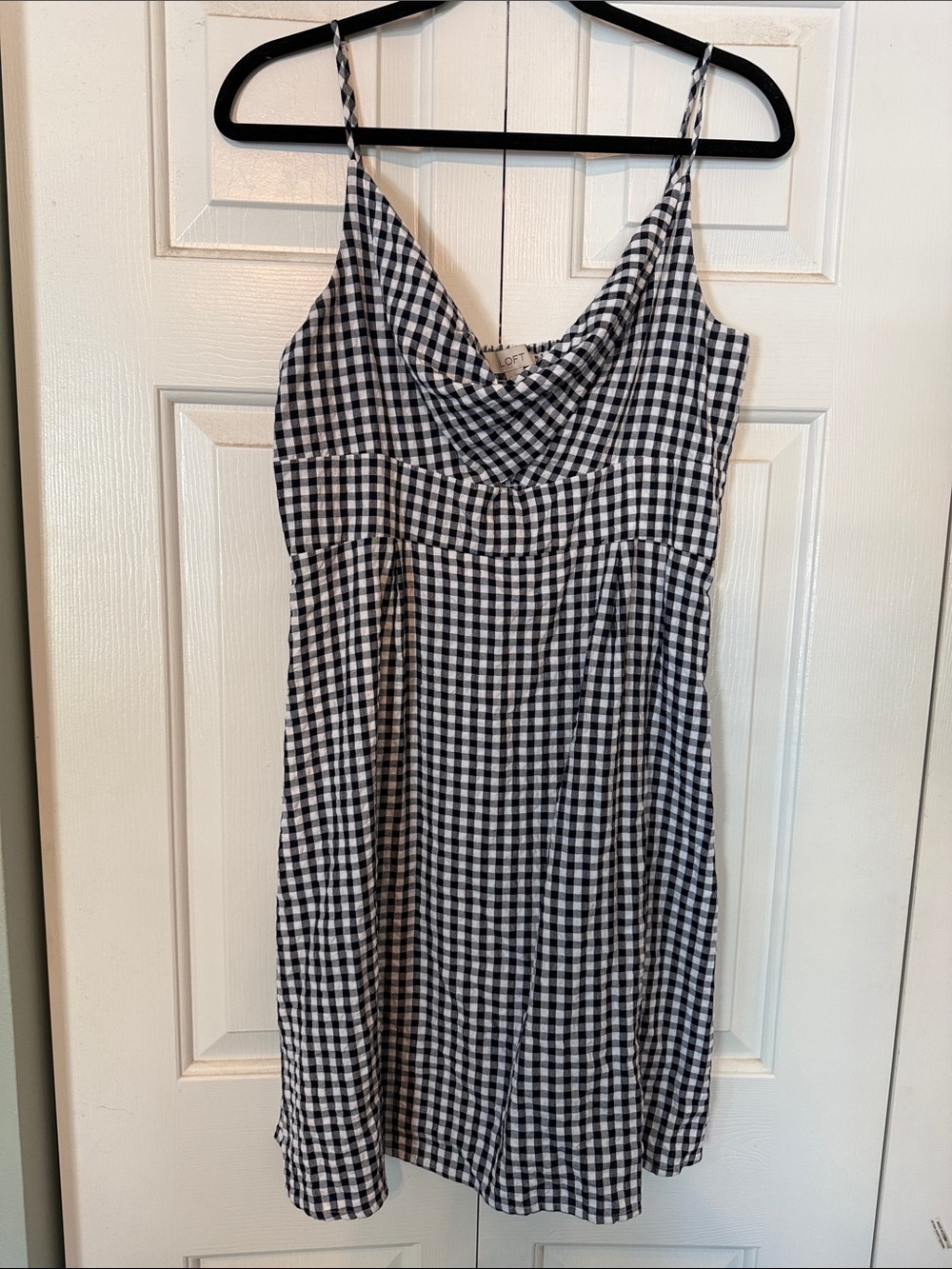 Gingham Cowl Neck Dress with keyhole opening - Black & White